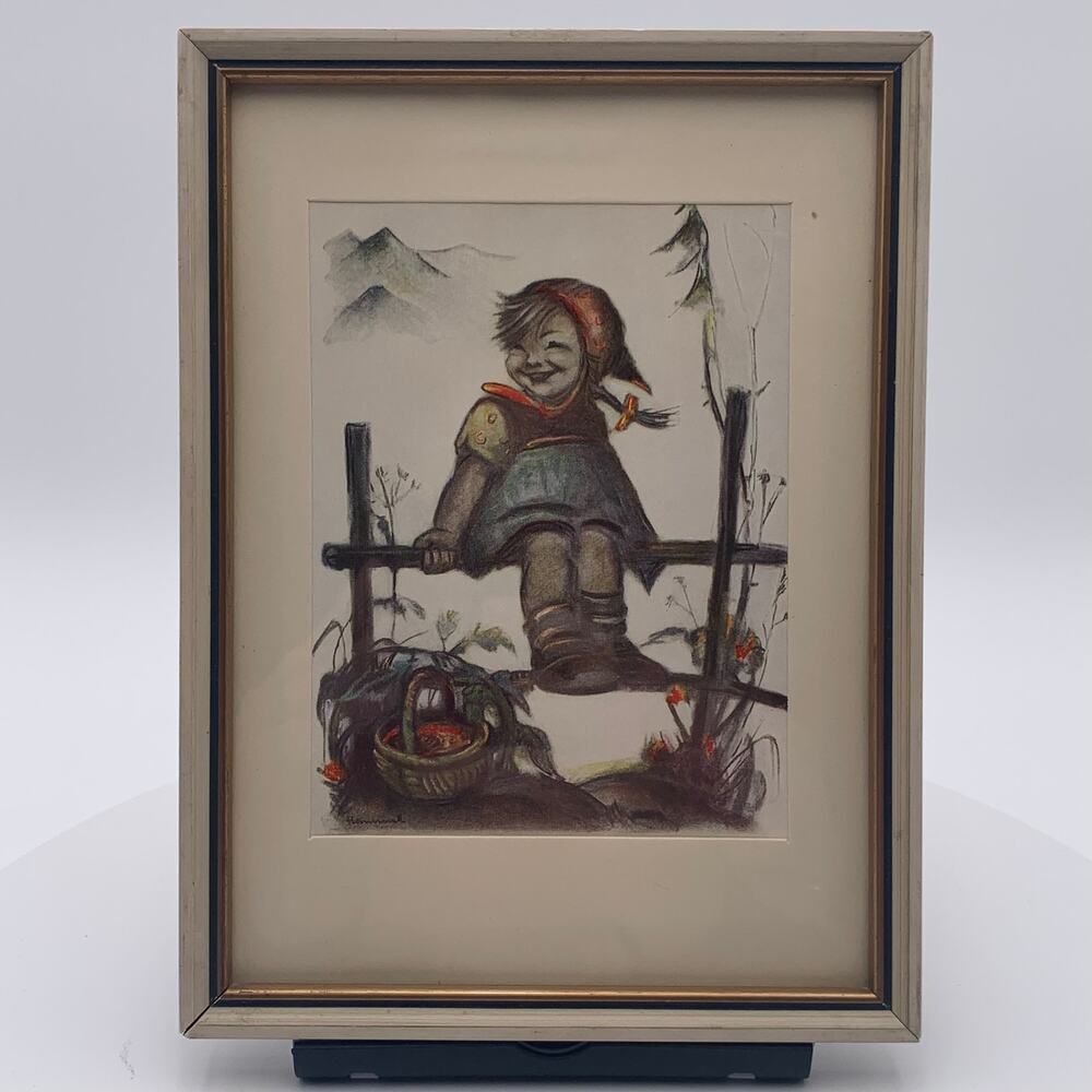 Genuine M.J. Hummel Reproduction Genuine #39G "Sitting on Fence" Print VTG